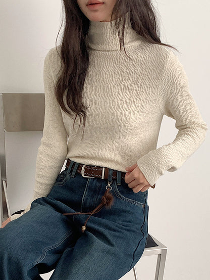 【LD11061】實拍紗網肌理超彈高領修身打底T恤251209