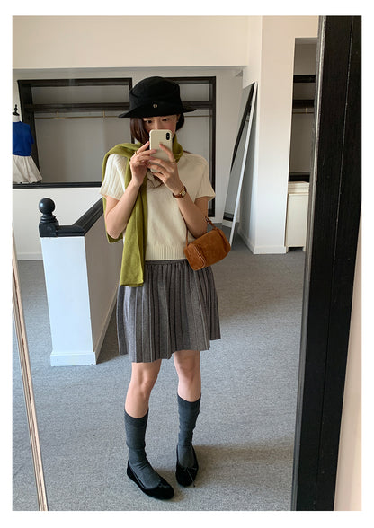 【H5516】實拍高領氣質短袖針織衫251125