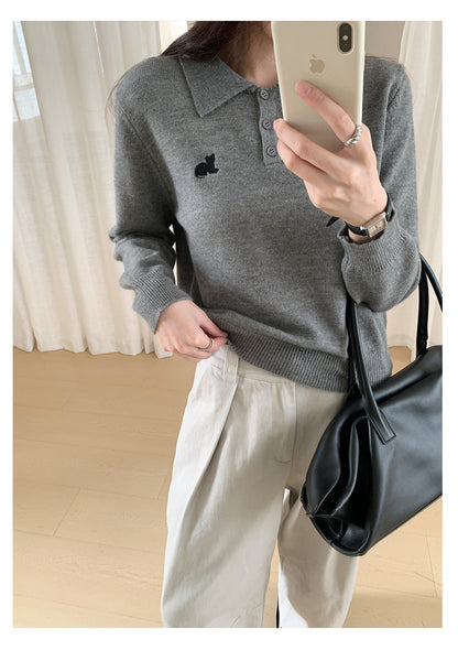 【H564】實拍貓咪刺繡Polo針織衫251021