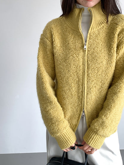 【LD11015】實拍雙頭拉鍊毛絨半高領加厚針織毛衣外套251110