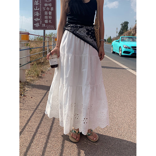 【H5180】實拍夏日甜美刺繡鬆緊腰長裙250415