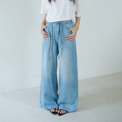 【LD11303】神級大長腿👖軟糯親膚水洗淺藍色顯瘦落地直筒牛仔寬褲260519