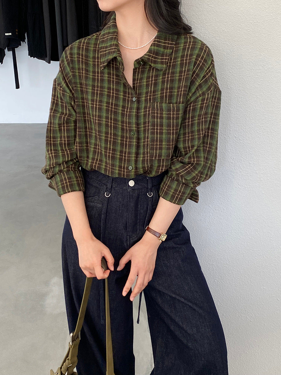 【cimz1753】實拍磨毛加厚復古格紋襯衫 251120