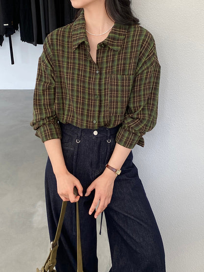 【cimz1753】實拍磨毛加厚復古格紋襯衫 251120