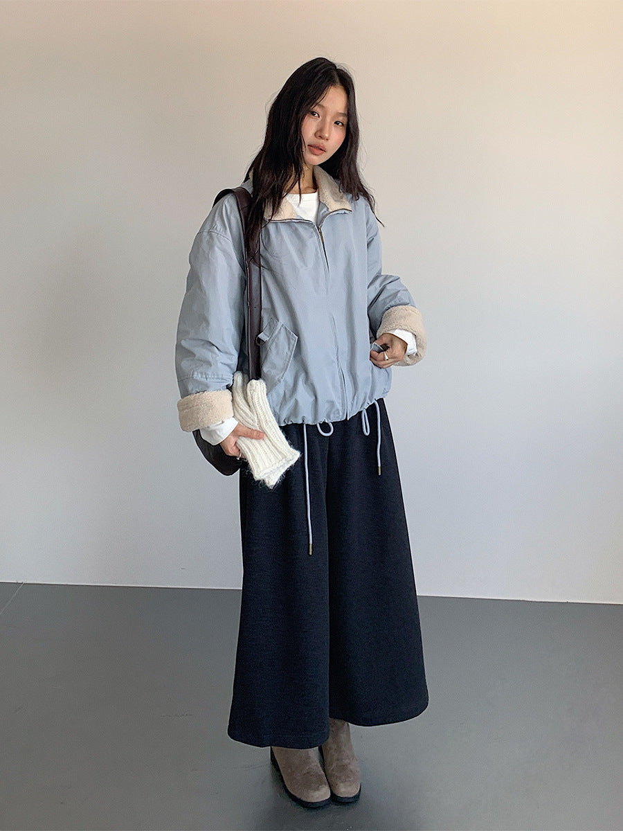 【LD11035】實拍S~L韓版寬鬆高腰毛呢加絨加厚九分褲251124