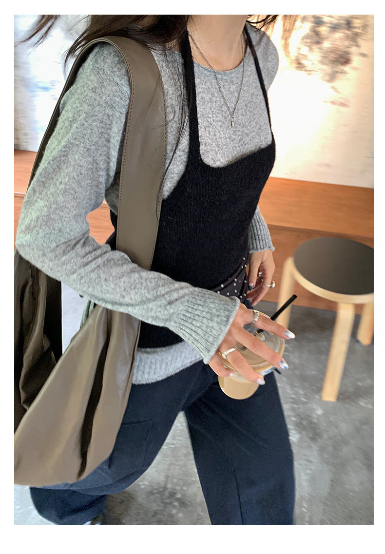 【H5393】實拍韓系簡約長袖針織衫＋休閒針織背心250902