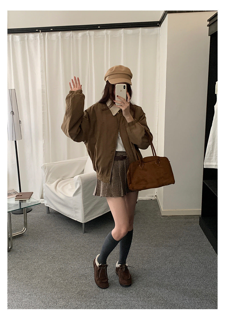 【H5492】實拍S~XL復古學院風磨毛百褶a字裙（內有安全褲）251109