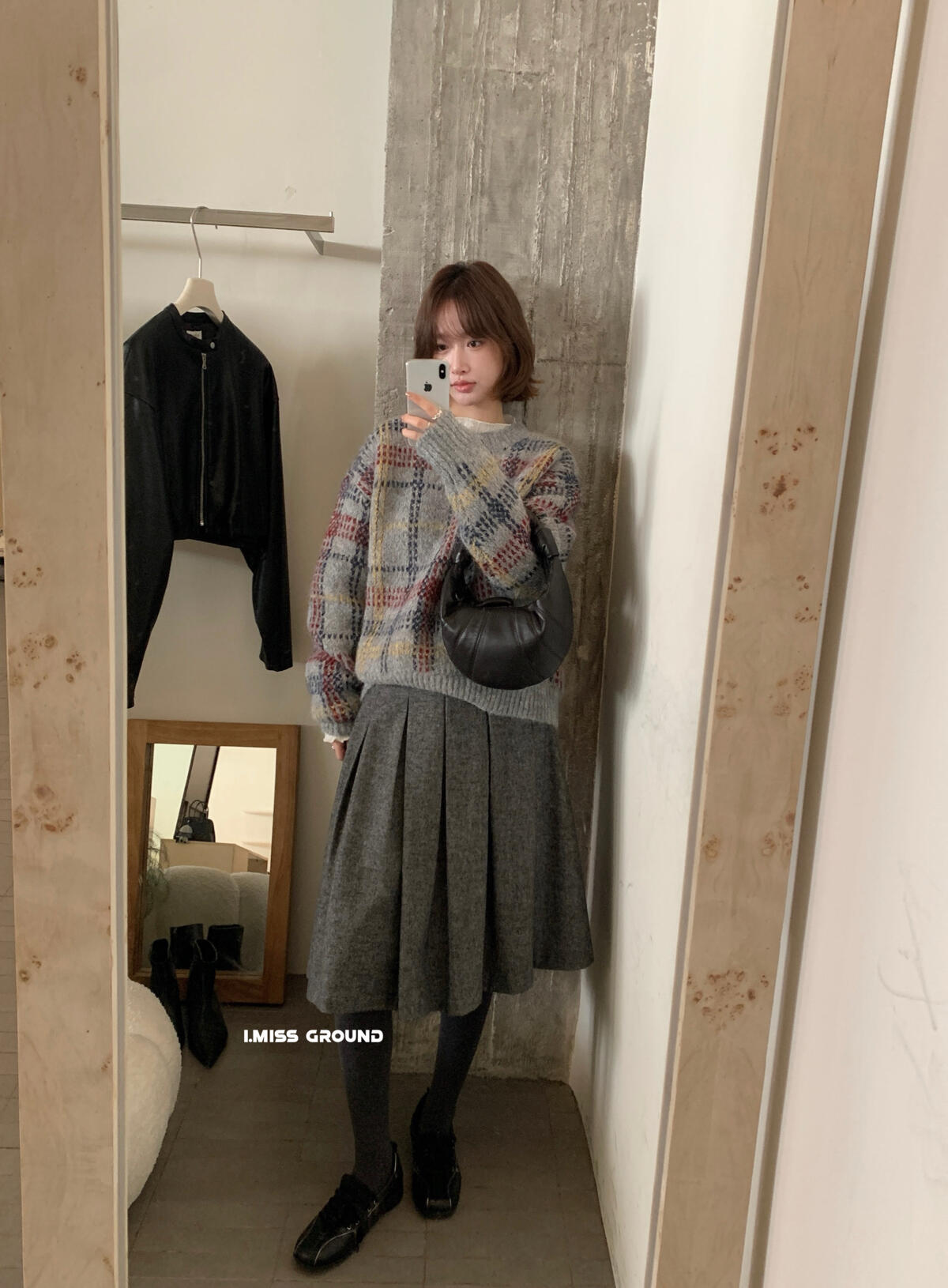 【LH991339】實拍IMISS韓國復古氣質大格紋羊毛8％針織毛衣251215