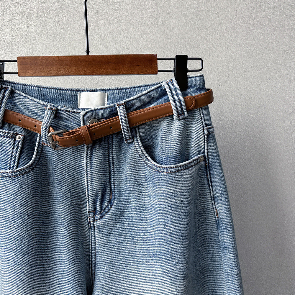 【Y981316】實拍S~XL冬季高腰加絨直筒牛仔褲含腰帶251106