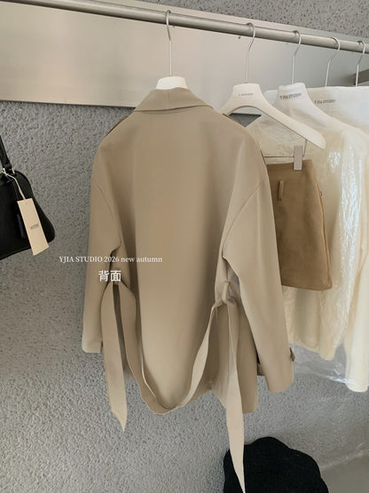 【L9296】復古簡約・翻領風衣外套附腰帶261013