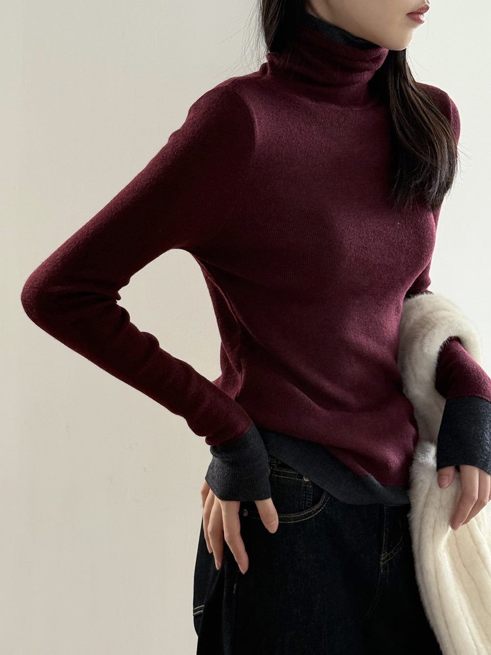 【Y352】實拍撞色高領針織衫（含羊毛10%)
251106