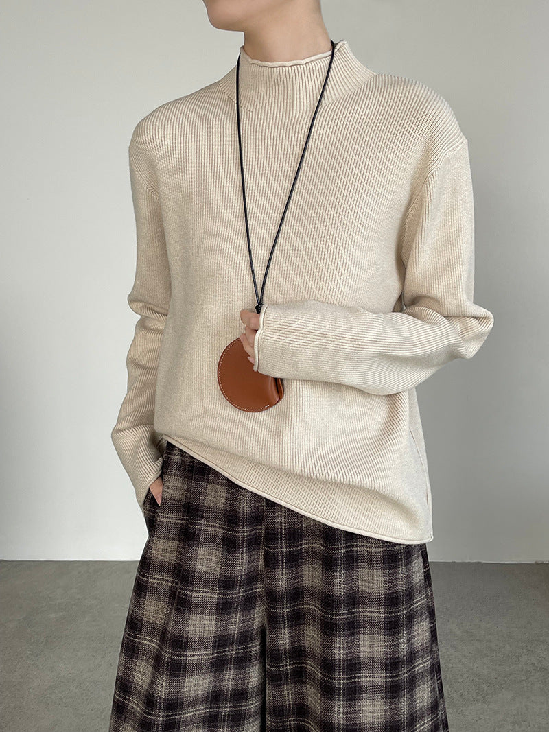 【cimYL713】實拍加厚捲邊半高領保暖針織衫251201