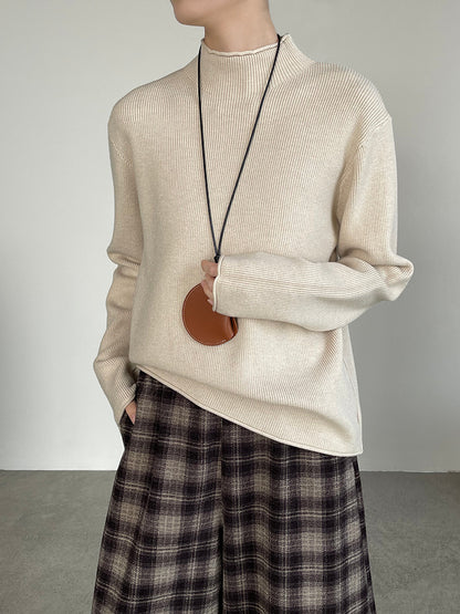 【cimYL713】實拍加厚捲邊半高領保暖針織衫251201