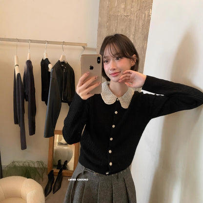 【LH01277】實拍IMISS秋冬法式絕美重工麻花珍珠領針織開襟外套（羊毛33%)251215
