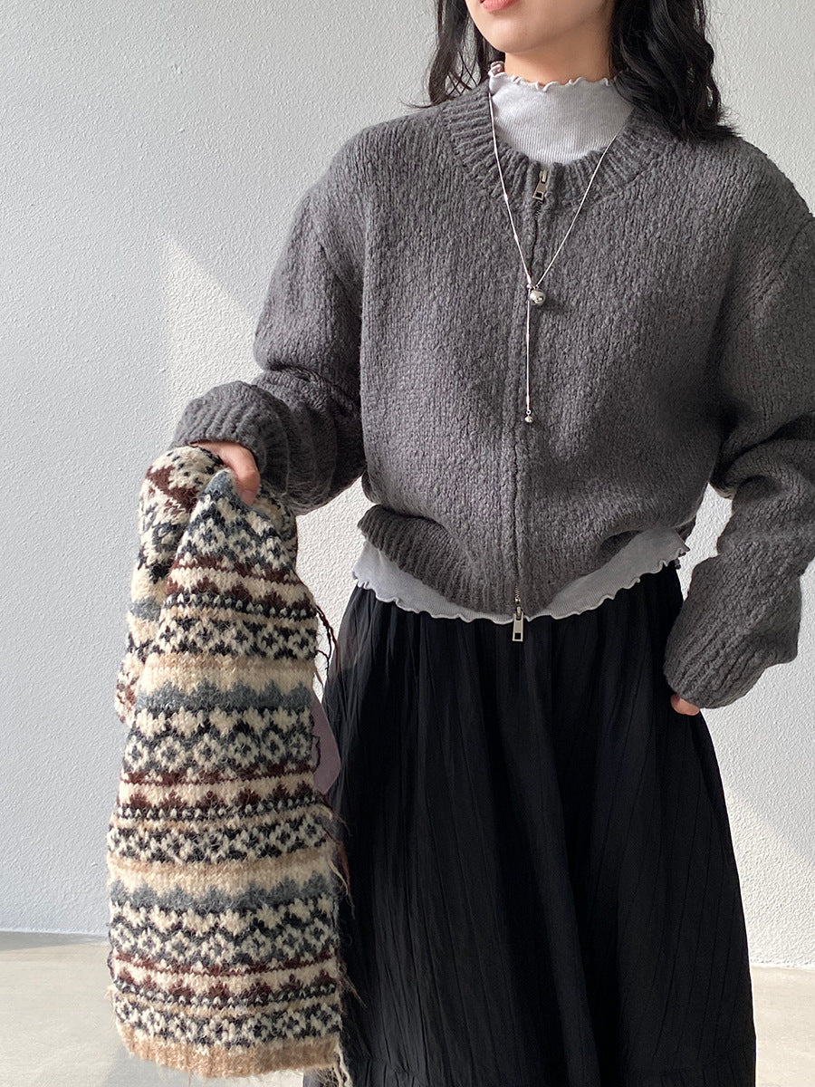 【cimz1386】實拍雙頭拉鍊羊毛保暖針織外套（羊毛34%)251201