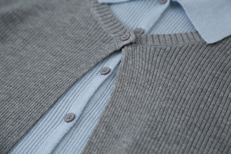 【LD11155】實拍修身顯瘦層次感！撞色拼接假兩件針織罩衫260309