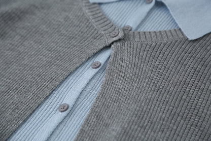 【LD11155】實拍修身顯瘦層次感！撞色拼接假兩件針織罩衫260309