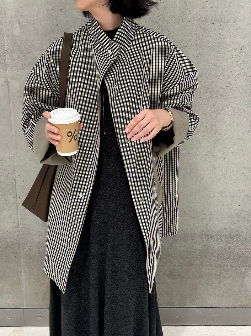 【cim1228】實拍韓國高級天絲棉雙面可穿黑白格風衣外套251030