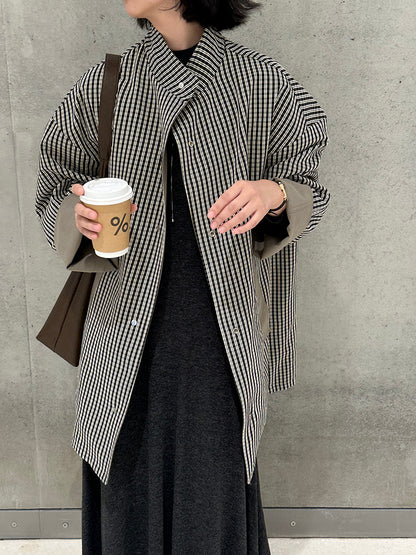 【cim1228】實拍韓國高級天絲棉雙面可穿黑白格風衣外套251030