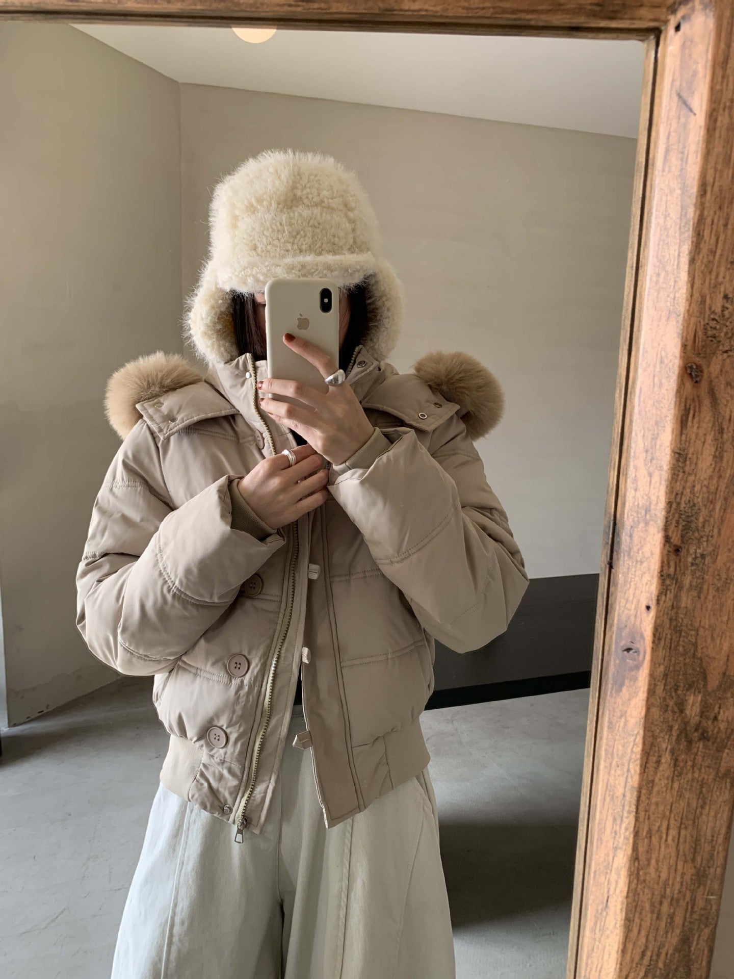 【H5501】實拍奶油風毛領連帽短款加厚棉服251118