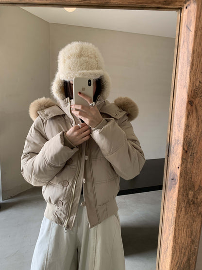 【H5501】實拍奶油風毛領連帽短款加厚棉服251118