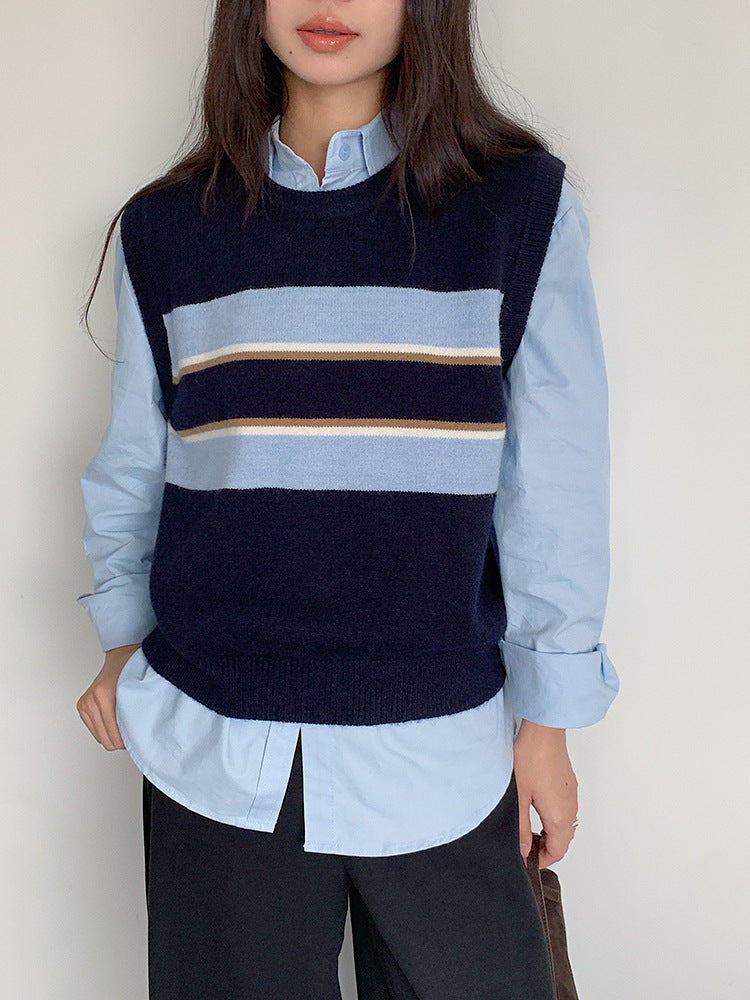 【LD11014】實拍學院感條紋圓領針織毛衣251110