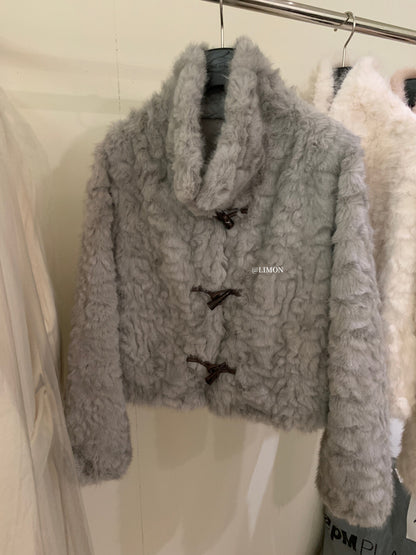 【L1230】實拍檸檬冬季加厚保暖立領牛角扣仿皮草外套251117
