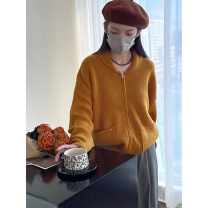 【cimFF2473】實拍復古翻領口袋針織外套(棉羊毛13）241002