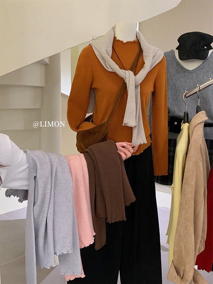 【LDF006】檸檬家親膚絨木耳邊半高領長袖針織衫251117