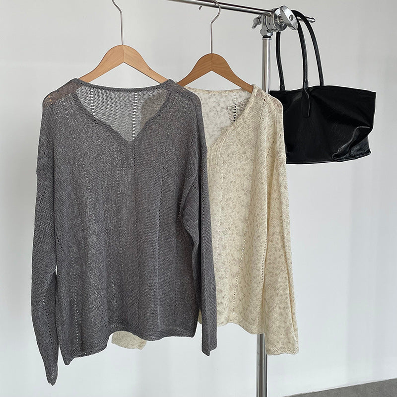 【cimYY7434】 韓系慵懶鬆弛感☕高級感寬鬆V領針織260306