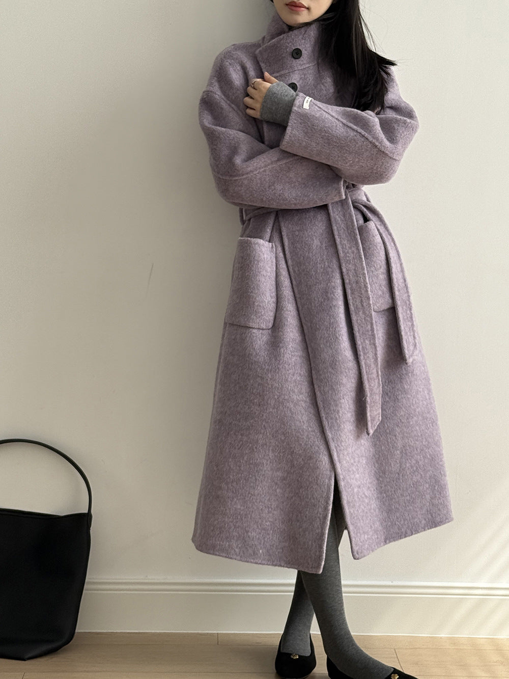 【Y25527】實拍高單質感雙面羊毛呢立領大衣（棉羊毛68%)251106