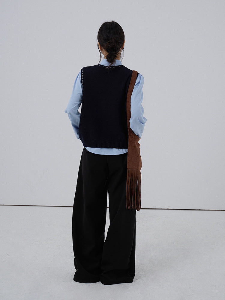 【LD3278】實拍小圓領長袖襯衫+條紋針織背心（分開下單）251103