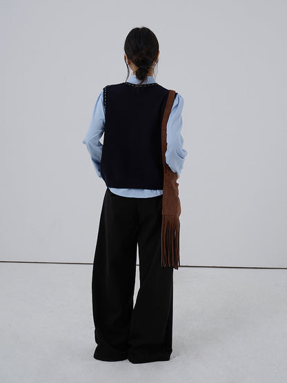 【LD3278】實拍小圓領長袖襯衫+條紋針織背心（分開下單）251103