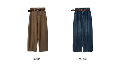 【LD11020】實拍S~XL加絨加厚復古水洗做舊彎刀闊腿牛仔褲251110