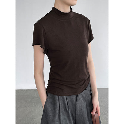 【cimH66207】極簡百搭・正肩半高領毛邊短袖t-shirt 260828