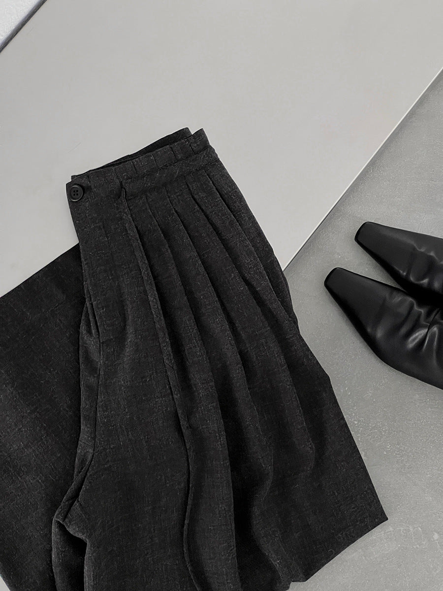 【cimz1619】實拍韓系高級感百搭壓褶垂墜高腰西裝寬褲260311