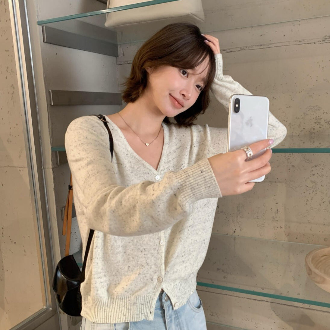 【LR01315】實拍imiss春季必備！修身顯瘦V領長袖針織罩衫260305