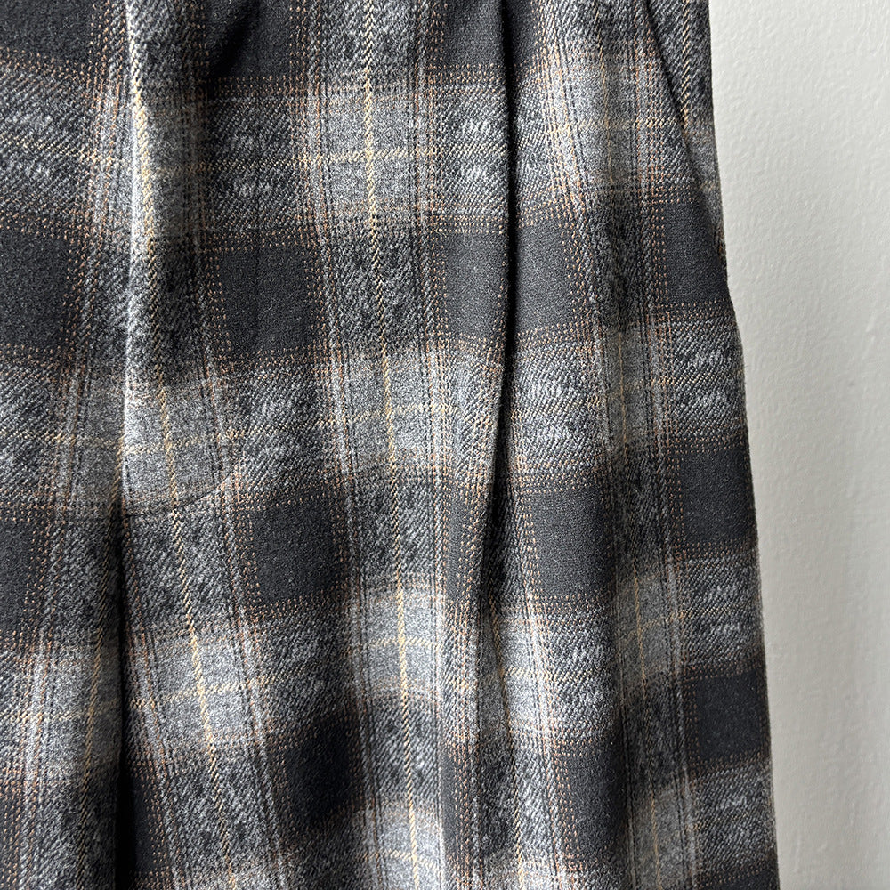 【YG8095】實拍日系復古呢料格紋直筒七分闊腿褲251016