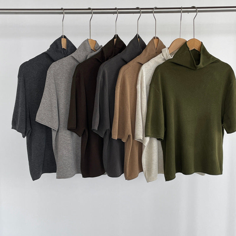 【cimYL921】韓系慵懶・抓皺半高領五分袖針織衫261008