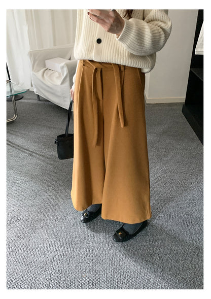 【H5491】實拍秋冬毛呢鬆緊腰加厚闊腿休閒褲251109