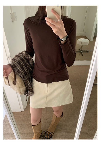 【H568】實拍基礎款木耳邊半高領純色打底衫251021