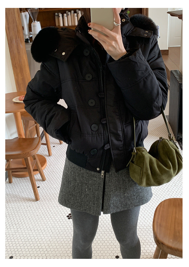 【H5501】實拍奶油風毛領連帽短款加厚棉服251118