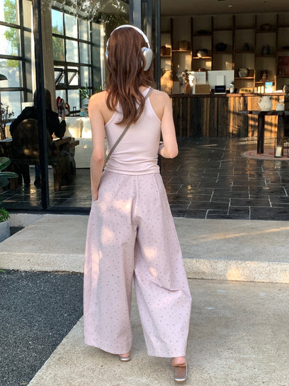 【L10229】實拍檸檬韓系慵懶鬆弛感🌸春夏百搭顯瘦碎花高腰休閒寬褲260318