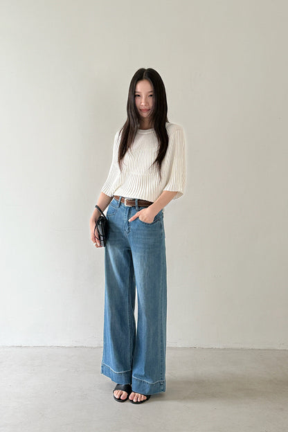 【LD11246】實拍S~XL美式復古大長腿👖高腰彈力顯瘦微喇叭寬鬆直筒牛仔褲260414