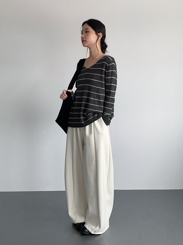 【LD11022】實拍肌理感寬鬆條紋針織衫251110