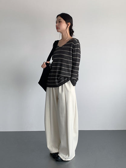 【LD11022】實拍肌理感寬鬆條紋針織衫251110