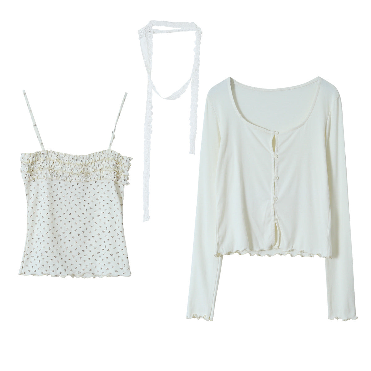 【LD11172】實拍仙女系紫藤花園💜淺紫長袖小外套+碎花細肩帶 套裝260317