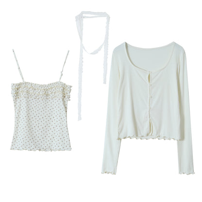 【LD11172】實拍仙女系紫藤花園💜淺紫長袖小外套+碎花細肩帶 套裝260317