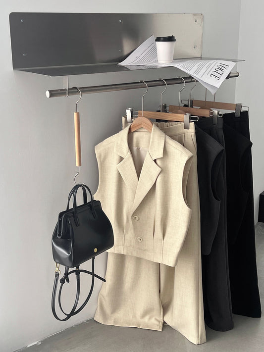 【cimz1019】實拍鬆弛老錢風☕高級感西裝背心馬甲+高腰西裝寬褲兩件套260409