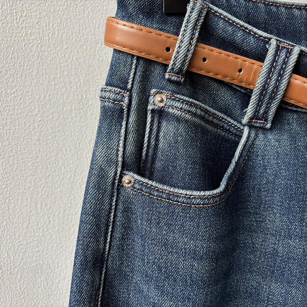 【Y98395】實拍S~XL復古加絨直筒牛仔褲含腰帶251106